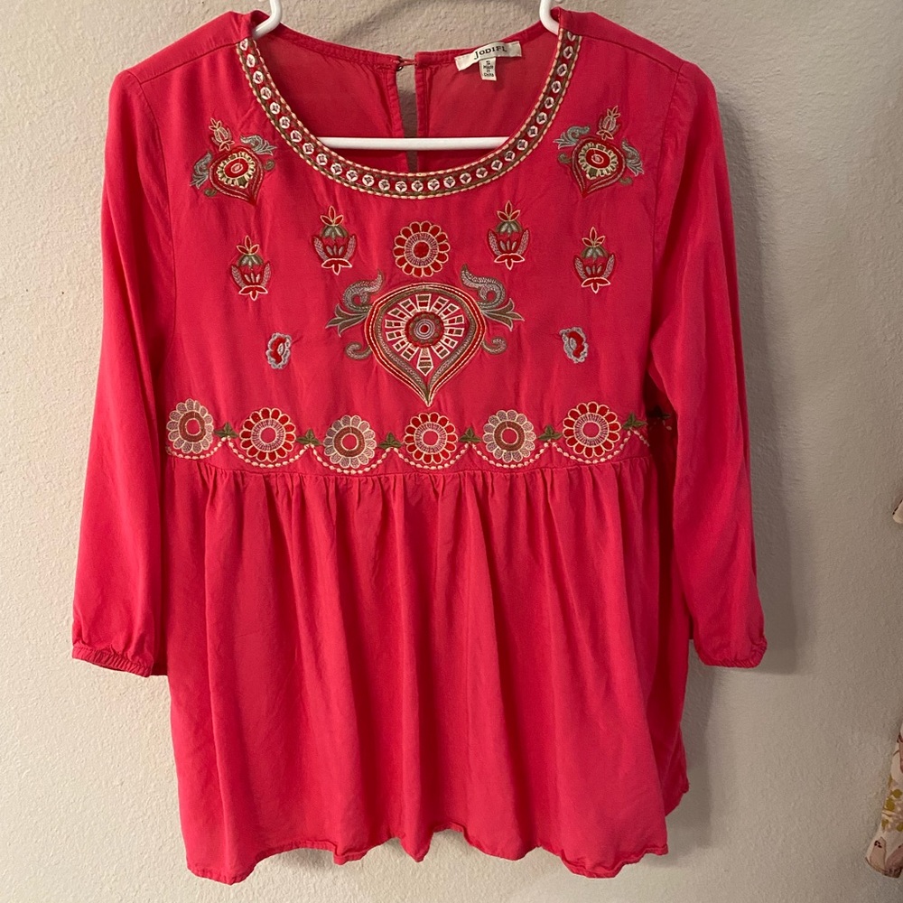 Pink baby doll embroidered blouse